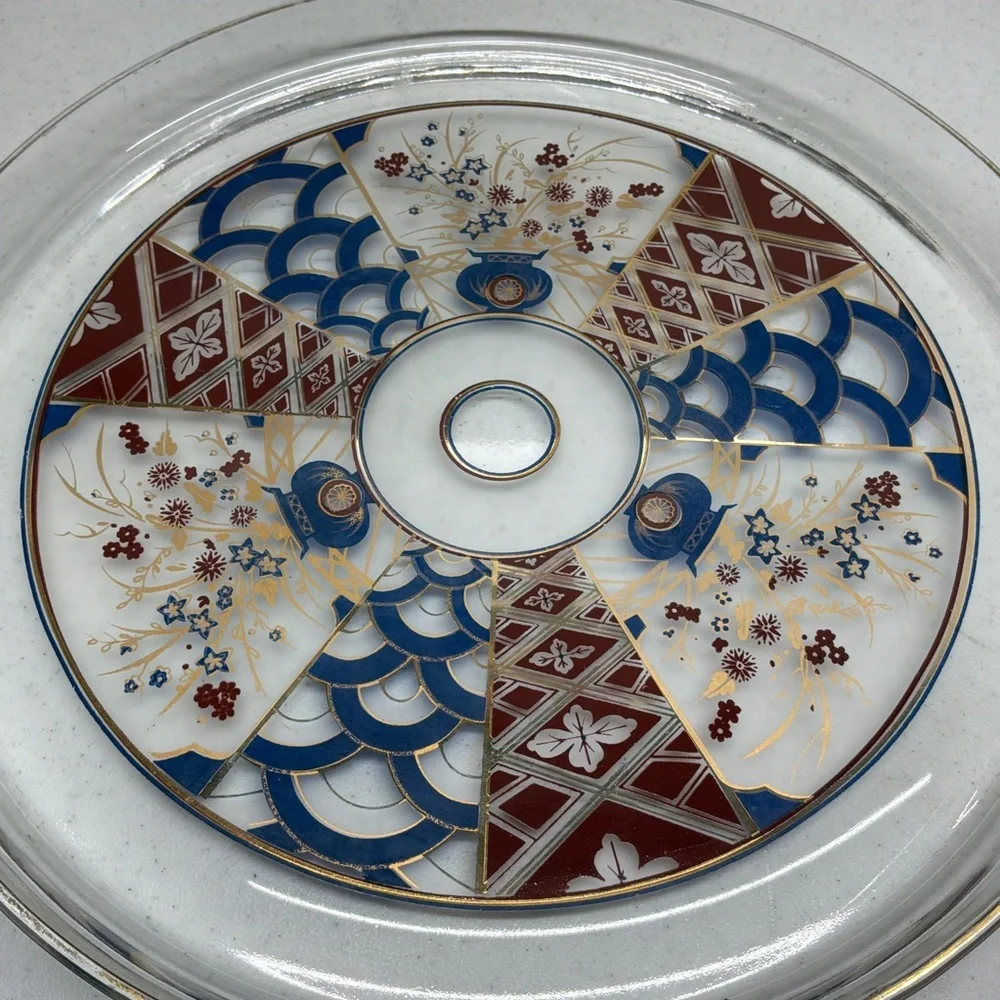 Vintage 1960s Culver Imari Glass Platter Tray MCM 12 Inch Signed